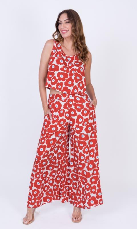 PANTALÓN DE FLORES ROJAS