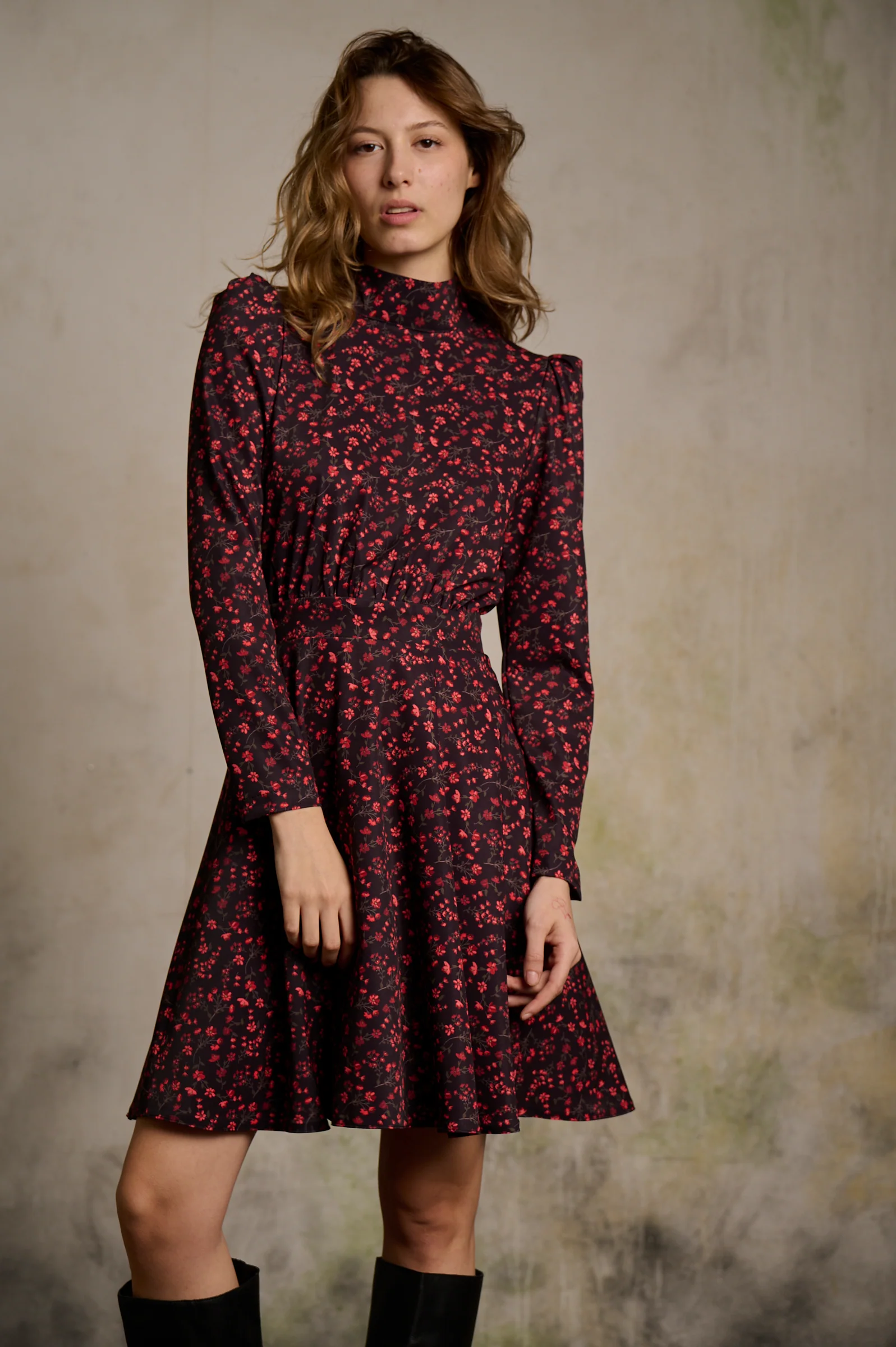 VESTIDO ESTAMPADO MANGA ABULLONADA