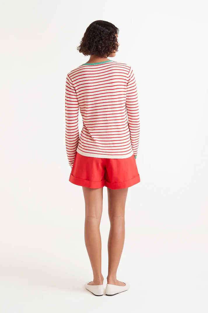 JERSEY DE RAYAS ROJO Y CUELLO VERDE